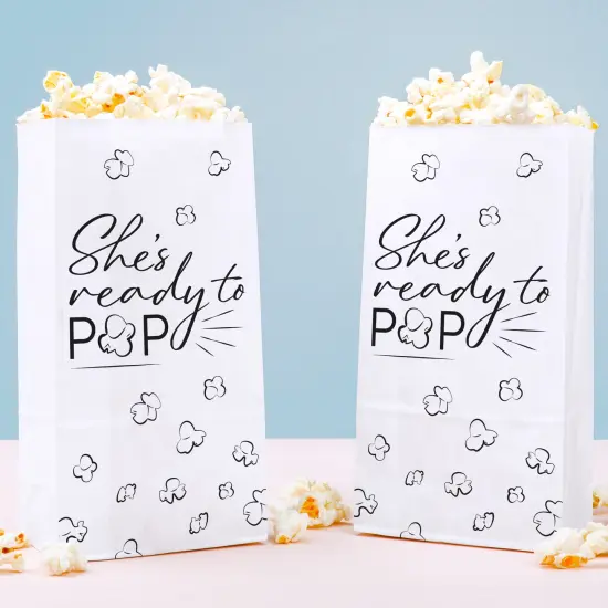 Big Dot of Happiness Ready to Pop Popcorn Bags, Baby Shower Party Favor Snack Treats, Free-Standing Individual White Paper Bags - 25 Count {1}