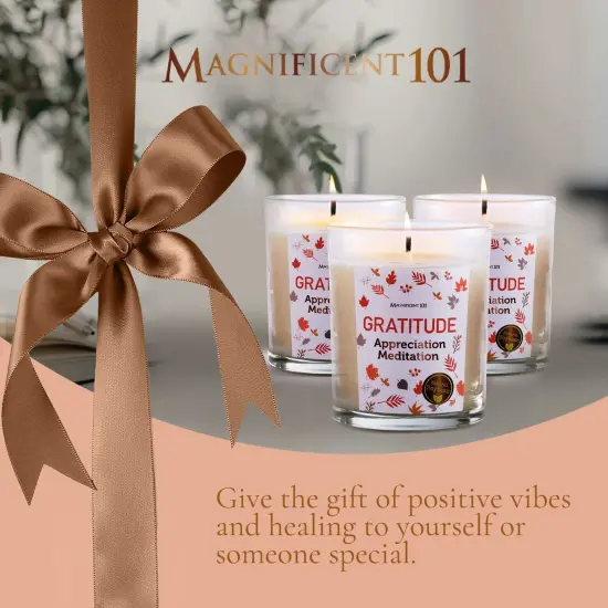 Magnificent 101 Set of 3 Long-Lasting Gratitude Smudge Candles | 3.5 Oz Each - 42 Hour Burn |Made of Soy Wax for House Energy Cleansing, Meditation & Manifestation Multicolor {6}