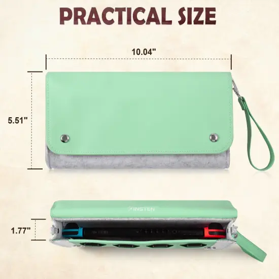 Insten Carrying Case Purse For Nintendo Switch and OLED Model, PU Leather Cover Travel Bag Sleeve Pouch, With Detachable Shoulder Hand Strap For Girls Boys Women, Turquoise Green {6}