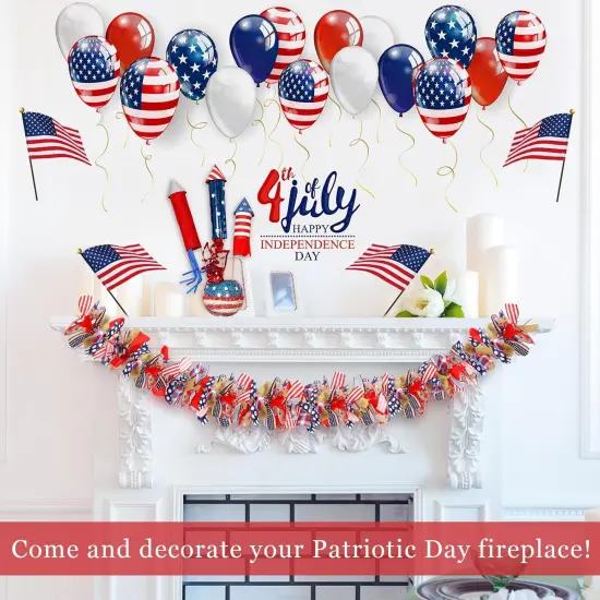 Patriotic Garland 4th of July Garland Red White Blue Decorations Hanging American Fabric Banner for Mantel Fireplace Wall Independence Day Memorial Day {2}