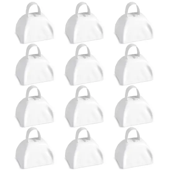 Set of 12 3-inch Cowbells with Handle, Hand Percussion Cow Bells Noise Makers for Sporting Events, Football Games (White) {1}