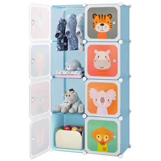 Costway 8-Cube Kids Wardrobe Baby Dresser Bedroom Armoire Clothes Hanging Closet with Doors Blue/Pink/White {7}