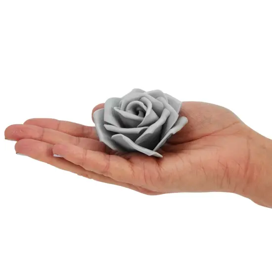 100 Pack Gray Artificial Flowers, Bulk Stemless Fake Foam Roses for Decorations, DIY Crafts, Bouquets (3 In) Grey {7}