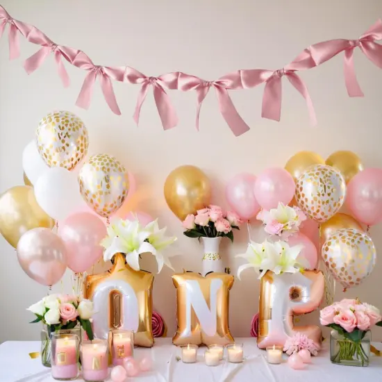 2Pcs Pink Bow Garland Banner for Coquette Birthday Bachelorette Party Decorations, 5.4FT Satin Bow Banner Decorations for Wedding Favors Bridal Shower Engagement Party Supplies Baptism Gift {5}