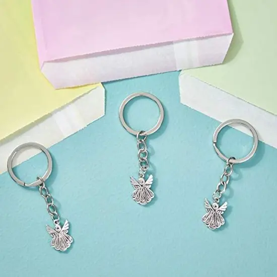 Guardian Angel Charm Keychains (3 In, Silver, 60 Pack) {3}