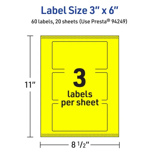 Avery Neon Yellow Paper Labels, 3" x 6" Rectangle {5}