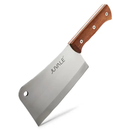 Meat Cleaver Bone Chopper for Chef, Meat Cutting - Heavy Duty Butcher Knife with Wooden Handle for Kitchen (8 Inch) Silver {1}