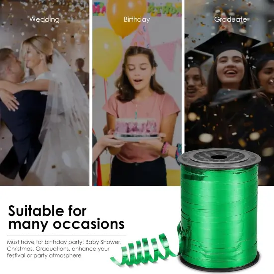 Green Ribbon, 500 Yard Curling Ribbon for Crafts, Shiny Metallic Ribbon, Iridescent Crimped Ribbon for Gift Wrapping, Balloons String, Florist Flower (1 Roll) {3}