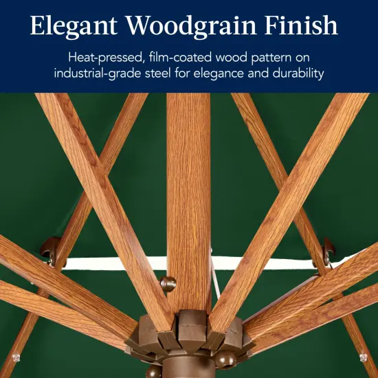 Best Choice Products Woodgrain Pattern 10ft 3-Tier Solar Patio Umbrella w/ 24 LED Lights, Tilt Green {3}