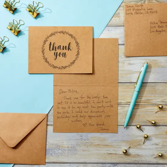 120 Pack 3.5x5-inch Bulk Kraft Thank You Cards with Envelopes - Blank Appreciation Gift Notes for Wedding, Teachers and Kids Brown {4}