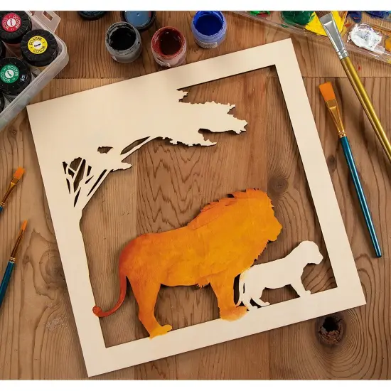 Wooden Cutouts for Crafts, Lion Cutout Sign (11.6 x 0.2 in, 2-Pack) Brown {2}