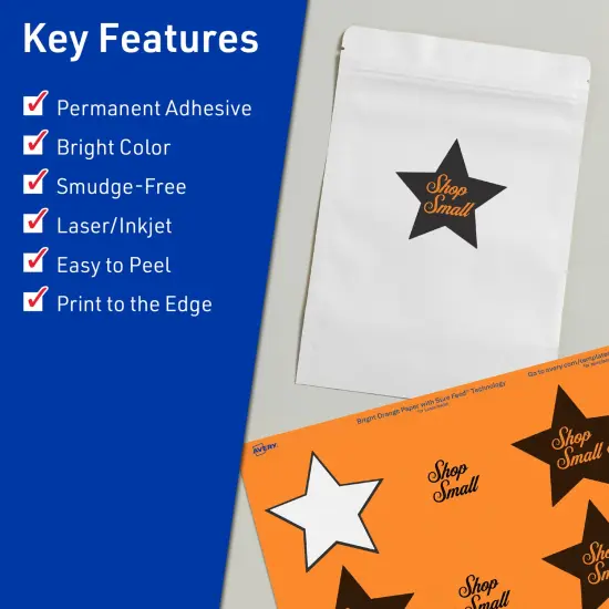 Avery Bright Orange Paper Labels, 2-1/4" x 2-3/8" Star {2}