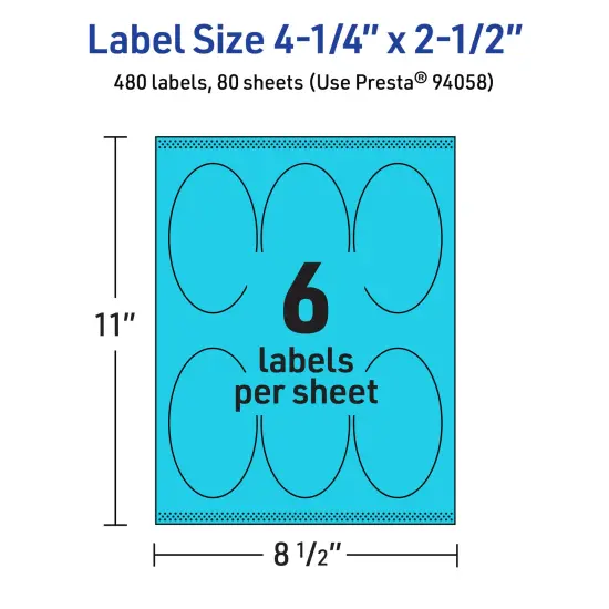 Avery Bright Blue Paper Labels, 4.25" x 2.5" Oval {5}