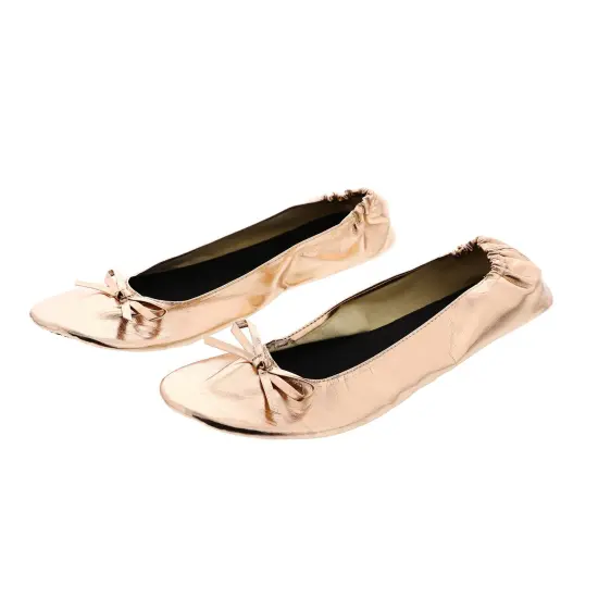 Rose Gold Foldable Ballet Flats for Women, Roll Up Flats with Zipper Pouch, US Size 8.5-9.5 Pink {4}