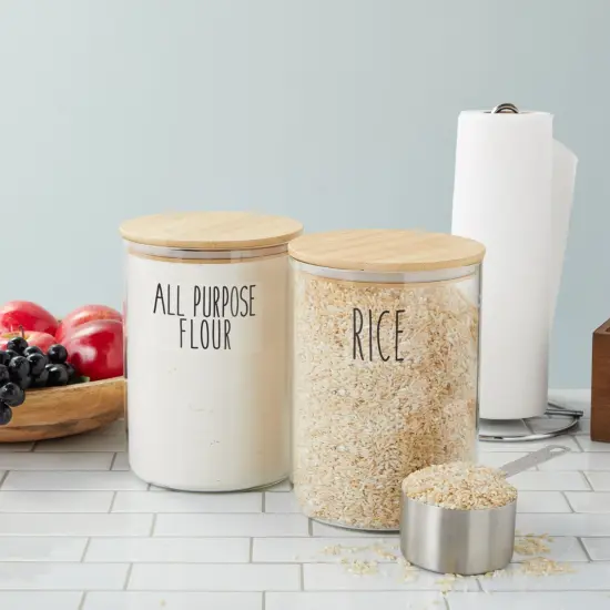 2 Pack Large Bamboo Glass Storage Containers with Lids, 6 x 8.25 Inches, 100 Oz Glass Jars, Pantry Storage Containers Clear {2}