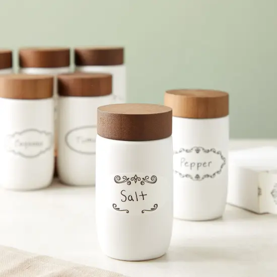 300 Piece Dissolvable Labels for Food Containers and Mason Jars, Stickers in 8 Designs for Labeling Kitchen and Pantry Canning Jar Labels, and Food Storage Containers (1 x 2.25 Inches) White {4}