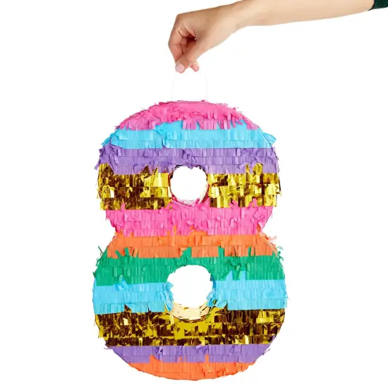 BLUE PANDA Rainbow Number 8 Pinata for Kids Ages 3-14 Birthday Party Supplies, Fiesta, Anniversary Celebration, Small (11.4 x 16.5 x 3 In) Orange {5}