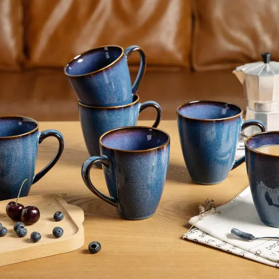 Coffee Mugs Set of 6, Large Ceramic Blue Coffee Mugs Set with handle {4}