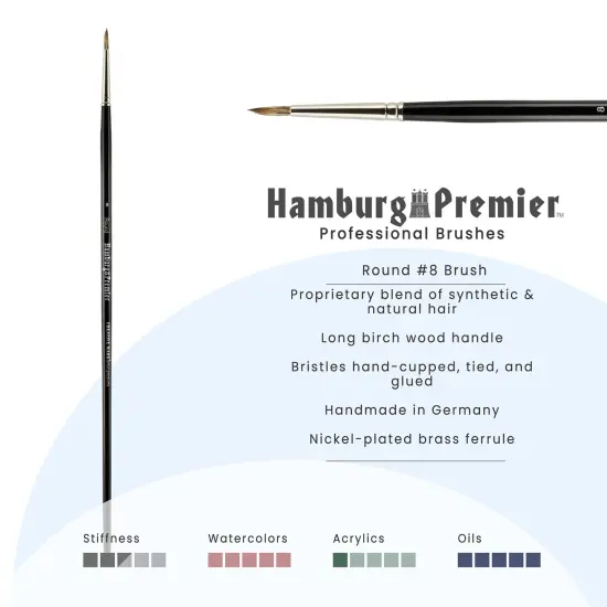 Creative Mark Hamburg Premiere Professional Oil Painting Brushes - Round #8 Oil Paint Brush - Handmade in Germany, Natural & Synthetic Hair Blend, Long Triple-Lacquered Birch Handle {3}
