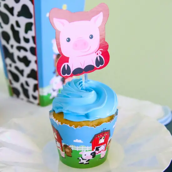 Big Dot of Happiness Farm Animals - Baby Shower or Birthday Party Decorations - Party Cupcake Wrappers - Set of 12 {7}