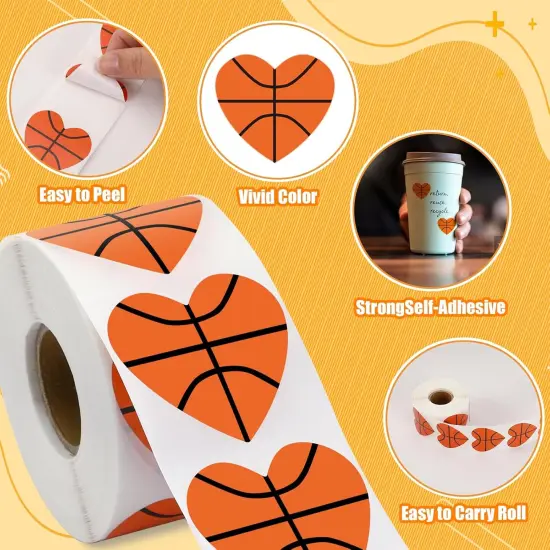 Sports Stickers for Kids, 600Pcs Valentines Stickers Basketball Stickers Self Adhesive Water Bottle Sticker Heart Seal Labels for Sports Events Valentines Decorations {3}