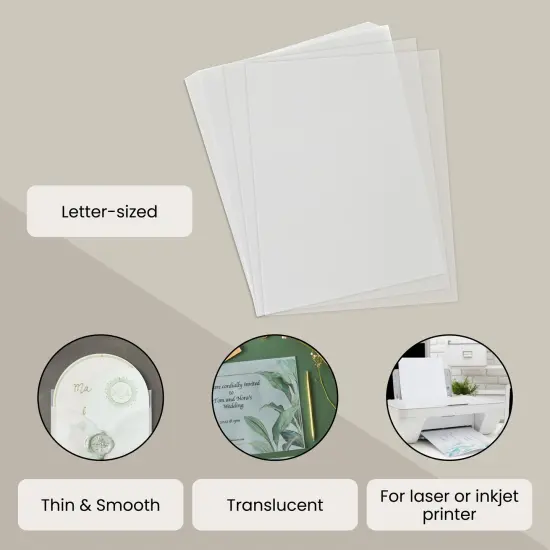 100 Sheet Translucent Vellum Paper, Traceable & Printable, 8.5" x 11" Inkjet & Laser Printer Compatible, 93gsm Sheets for Invitation, Sketching & Card Overlays White {2}