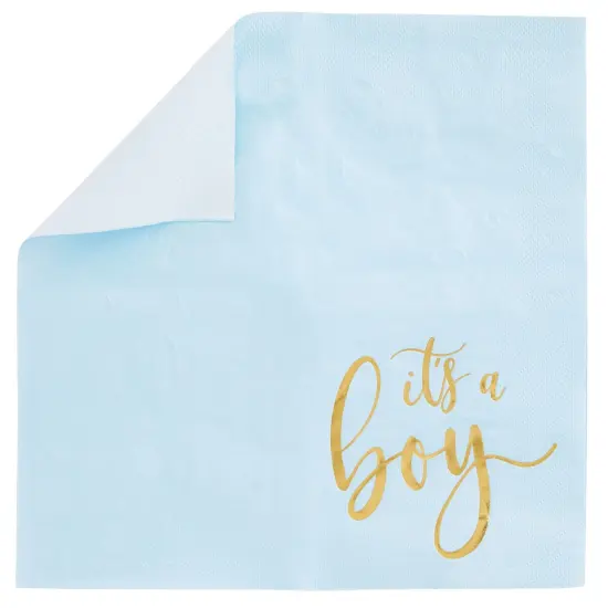 50 Pack Its a Boy Baby Shower Cocktail Napkins Party Supplies, Blue with Gold Foil Table Decorations (5 x.5 Inches) {4}