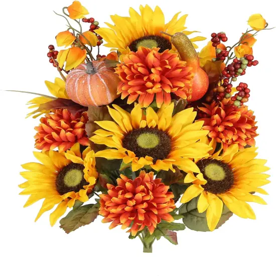 18 Stems Summer Bushes Artificial Mums Sunflowers {1}