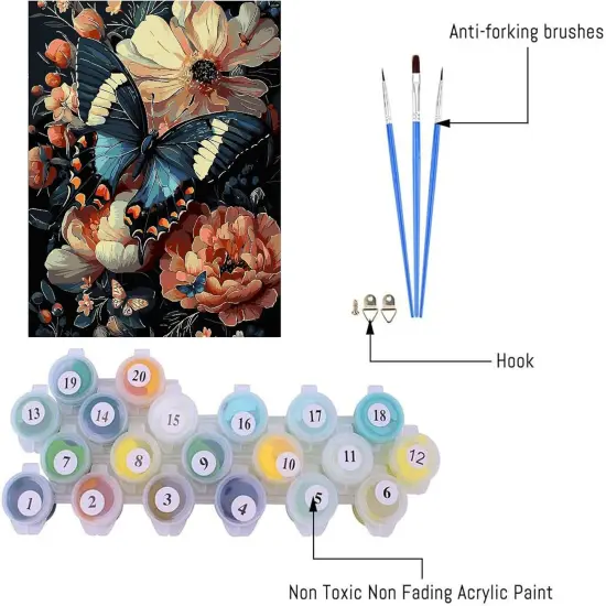 Paint by Numbers for Adults Beginner, Flowers Butterfly DIY Paint by Numbers ,Adult Paint by Number Kits on Canvas for Home Decor Gift 16x20 Inch（Without Frame） {2}