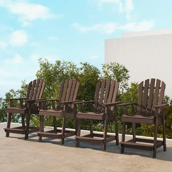 Costway 1/2/4 PCS Tall Bar Stool HDPE Patio Chair with Armrest Footrest Home Indoor Outdoor Brown {9}