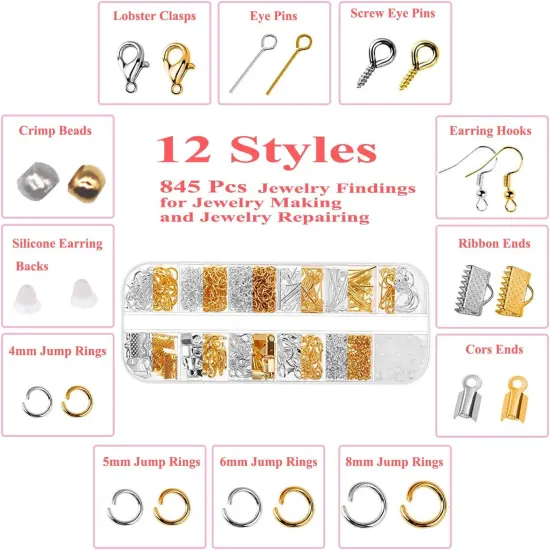 Jewelry Making Supplies Kit - 24 + 845 Pcs Jewelry Making Tools for Repair, Crafting, Earring, Ring, and Beading {4}