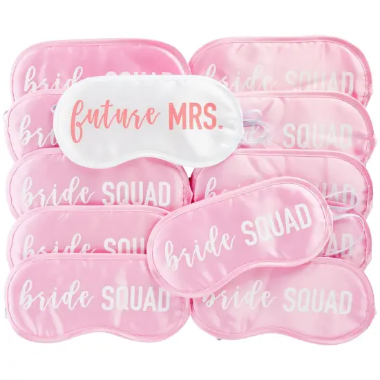 12 Pack Bachelorette Party Favors Eye Mask Set with "Future Mrs" and "Bride Squad" Masks for Sleeping, Accessories (4 x 8 In) Pink {1}