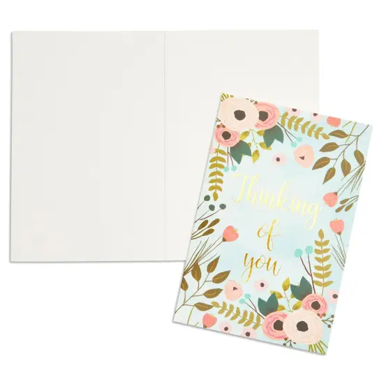 48 Pack Thinking of You Cards Bulk with Brown Envelopes, Gold Foil and Floral Design (4x6 in) Blue {6}