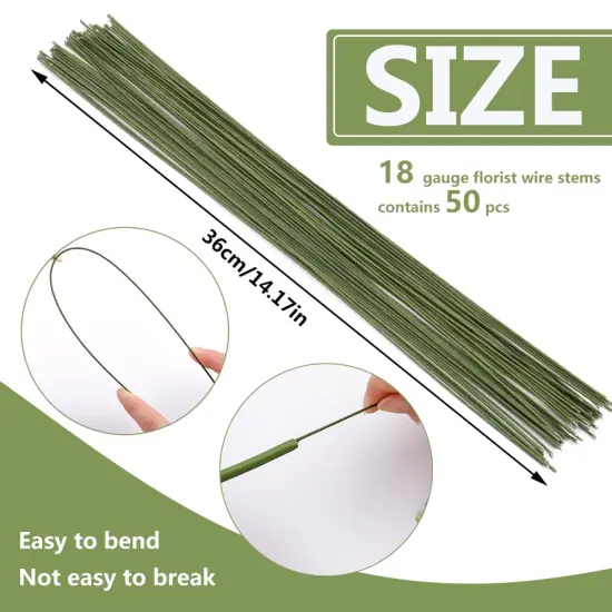 18 Gauge Green Flexible Paddle,50 Pcs Dark Green Floral Stem Wire Flower Stems Floral Paper Wrapped Wire for Crafts Flower Arrangements Flower Making {4}