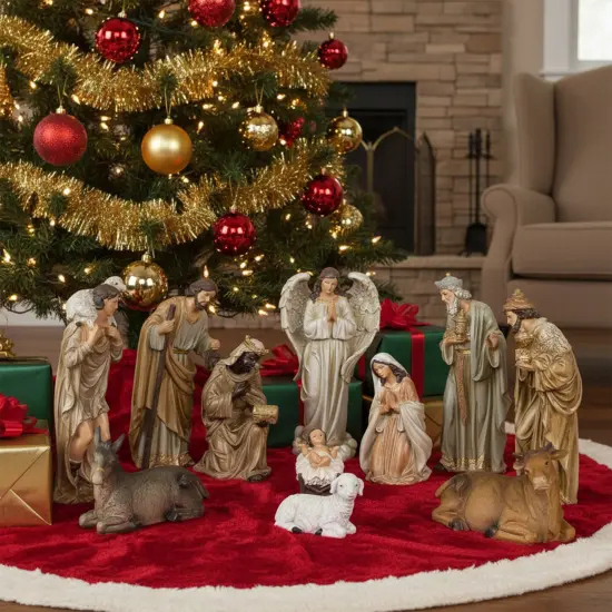 Northlight 11-Piece Traditional Earth Tones Religious Christmas Nativity Figurine Set - 11.75" Brown {4}