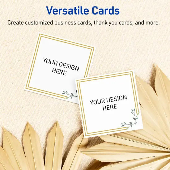 Avery Printable Square Cards, Gold Double Border with Florals, 2.5" x 2.5", Matte White Square Cards, Laser/Inkjet, 90ct, Great for Business Cards {6}