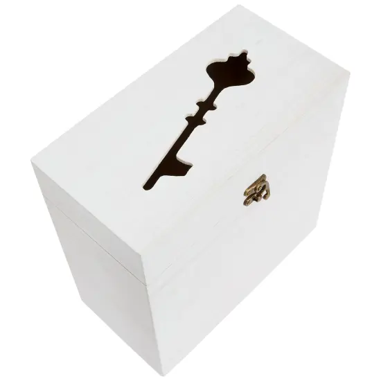 Rustic Wooden Wedding Card Box with Lock and Key Shaped Slot for Reception (White, 9.75 x 5 x 10 In) {6}