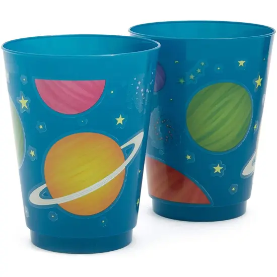 16 Pack Plastic Outer Space Cups for Kids, Galaxy Party Favors for Birthday Party Supplies (16 oz) Blue {5}