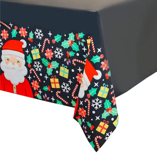 Blue Panda 3 Pack Santa Claus Plastic Tablecloths for Christmas Party Supplies, 54 x 108 inch Rectangular Xmas Holiday Table Covers, Fun Festive Christmas Party Decorations Black {2}