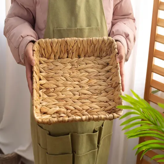 Hand-Woven Summer Storage Baskets, Water Hyacinth Wicker Baskets for Organizing,Woven Baskets, Organizer, Natural Container，13.38&rdquo; x 9.5&rdquo; x 2.75&rdquo; {3}