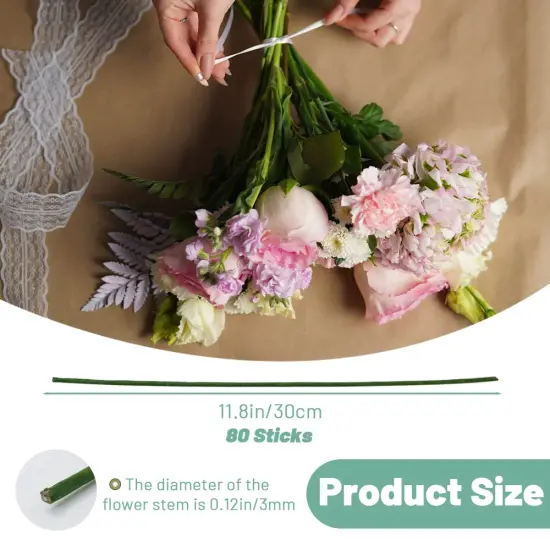 80Pcs Floral Wire, 30cm/11.8in Length 3mm/0.12in Diameter Floral Stems, 18 Gauge Flower Wire Wrapped with Paper, Florist Wire for Artificial Flowers, Wreath, Bouquet (Green) {4}