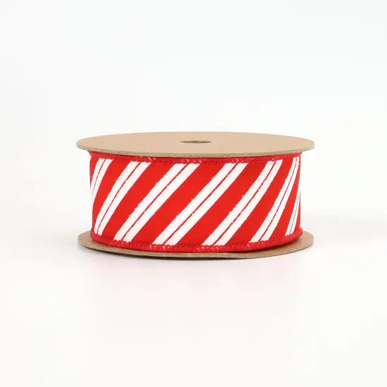 LaRibbons 1 1/2" Wired Ribbon | "Glitter Striped" White/Red | 10 Yard Roll {3}