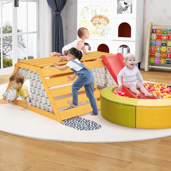 Costway 5-in-1 Indoor Jungle Gym Montessori Climbing Toys with Slide for Toddlers Wooden {2}