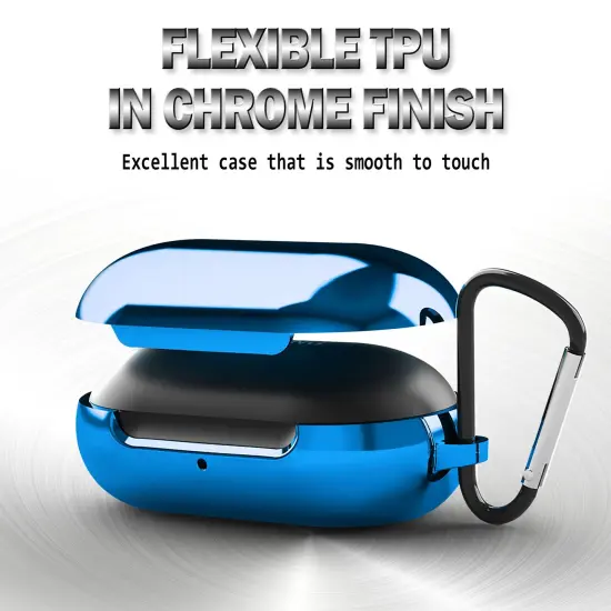 For Samsung Galaxy Buds / Plus Case with Keychain, Protective Earbuds Cover, Metallic Blue {3}