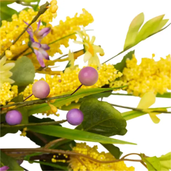 Northlight Daisy and Berry Floral Spring Wreath, Yellow and Purple 25" {7}