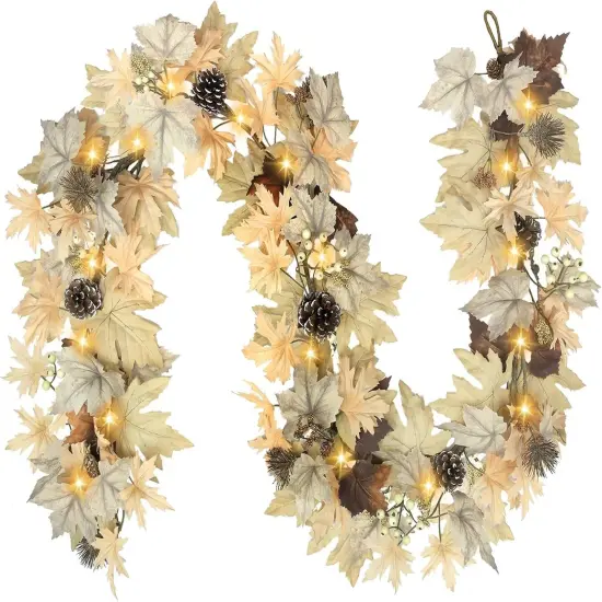 Realistic Fall Garland with Lights, 6 FT Real Touch Feel Leaves Garland {1}