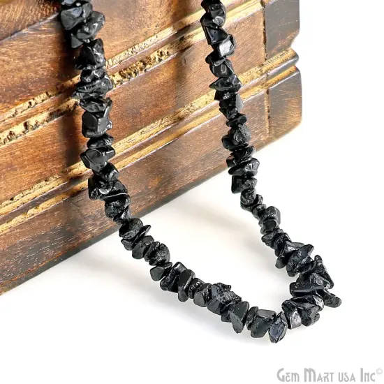 Black Tourmaline Chip Beads, 34 Inch, Natural Chip Strands, Drilled Strung Nugget Beads, 3-7mm, Polished, GemmartUSA (CHKT-70001) {7}