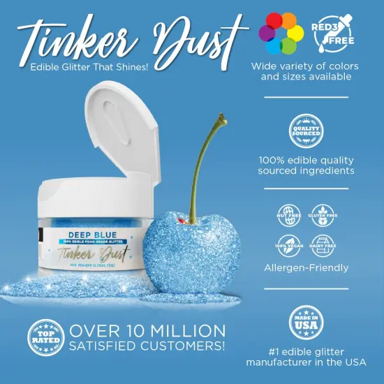 Bakell - Deep Blue Tinker Dust Edible Glitter (5g, 1x Jar) for Food, Desserts, and Beverages! {3}