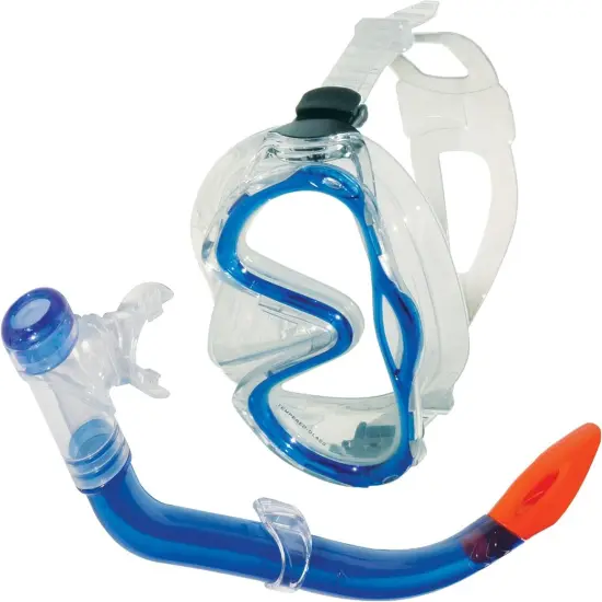 Swimline Youth and Adult Silicone Mask and Dry Top Snorkel with Purge Valve Scuba Set - 14" Blue {3}