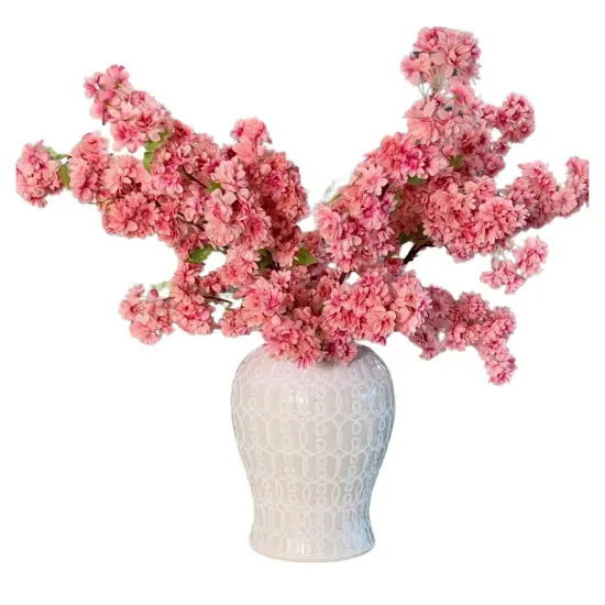 Japan Bright Pink Silk Cherry Blossom Flower 40" Tall, Set of 3 BranchesRealistic Faux Floral Stems for Home {3}
